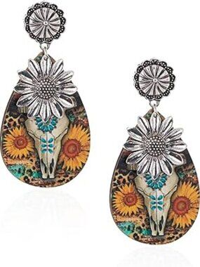NEW Boho Western Turquoise Earrings Oval Boho Sunflower Flower‎ Set Trendy